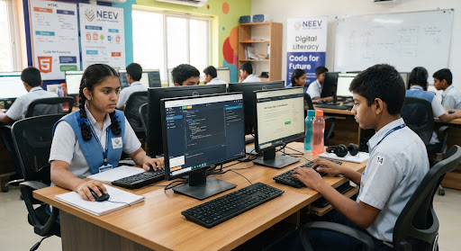 Students in digital computer lab