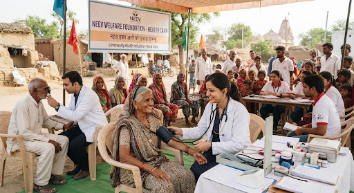 Doctor conducting free rural medical checkup